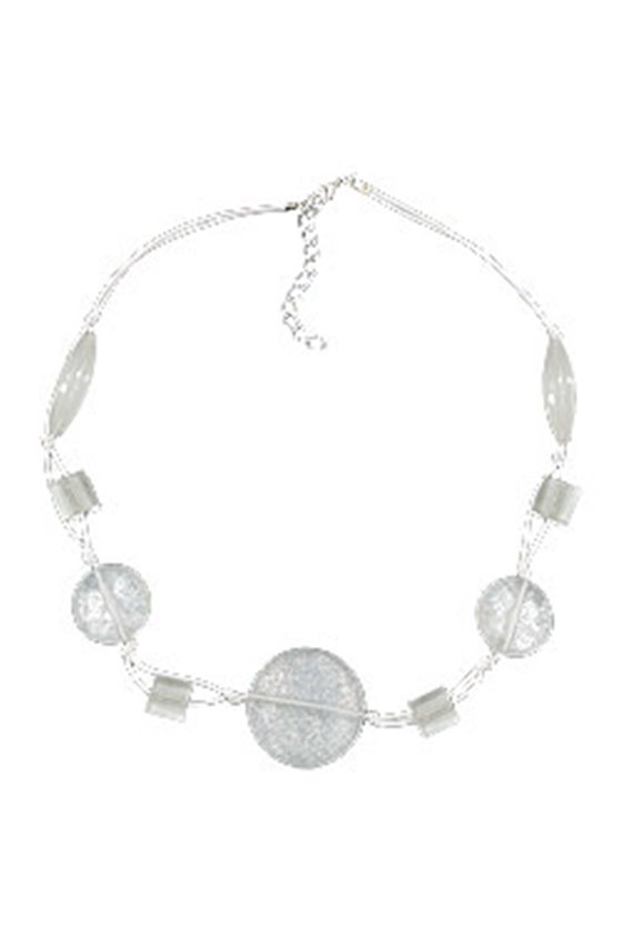 NECKLACE WHITE TRANSPARENT BEADS KNOTTED WHITE CORD