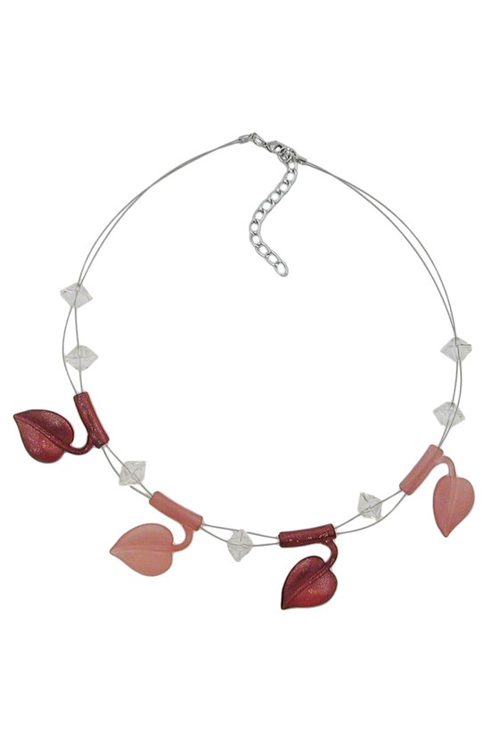 NECKLACE LEAF BEADS BROWN-TONES-COLOURED ON COATED FLEXIBLE WIRE 44CM