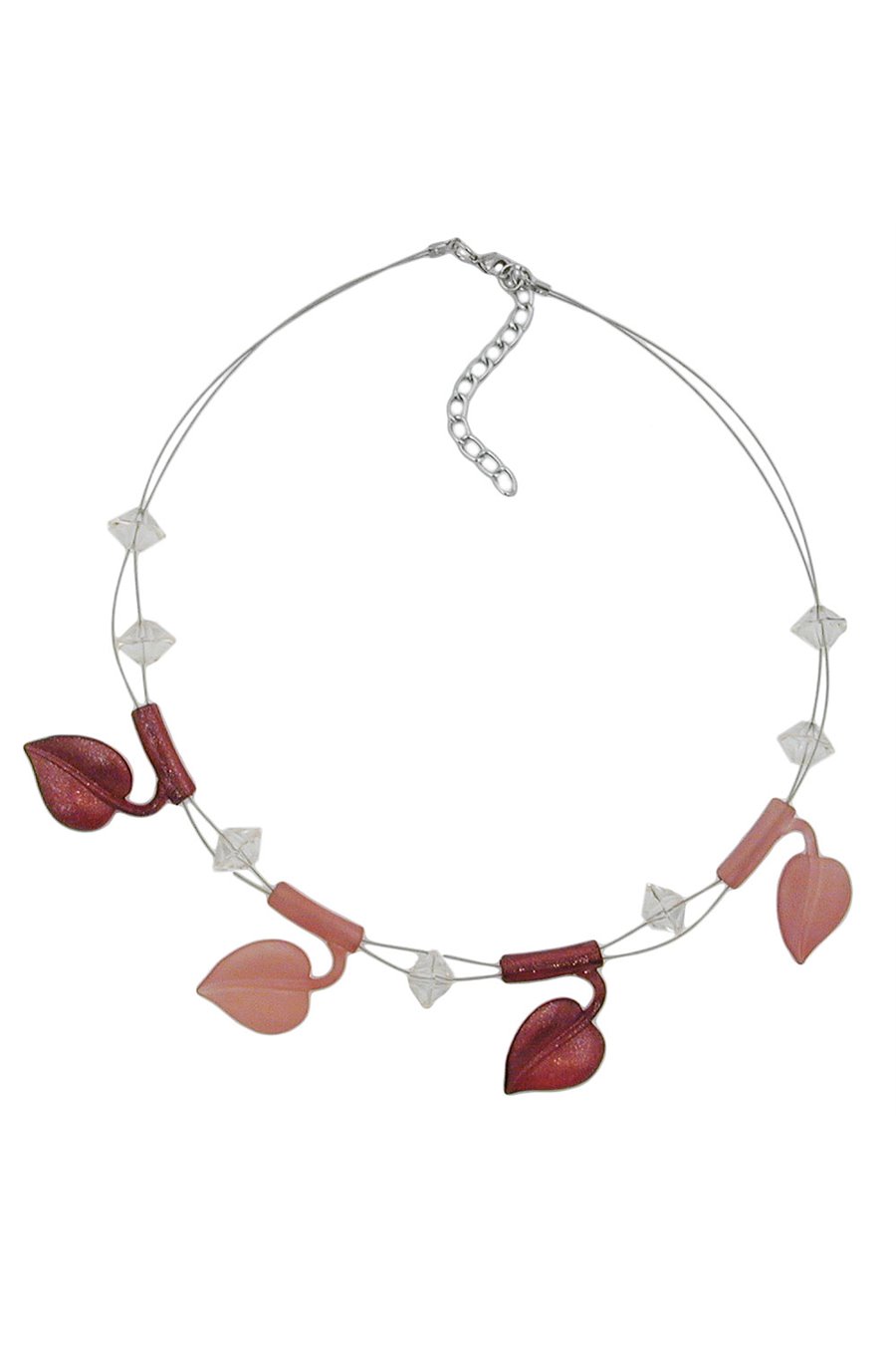 NECKLACE LEAF BEADS BROWN-TONES-COLOURED ON COATED FLEXIBLE WIRE 44CM