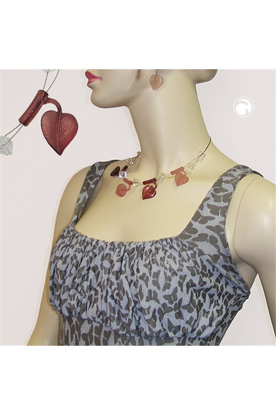 NECKLACE LEAF BEADS BROWN-TONES-COLOURED ON COATED FLEXIBLE WIRE 44CM