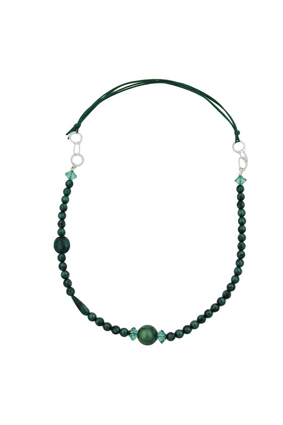 NECKLACE GREEN/ TURQUOISE/ SILKY CHROME RINGS