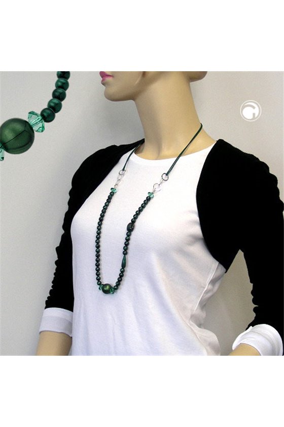 NECKLACE GREEN/ TURQUOISE/ SILKY CHROME RINGS