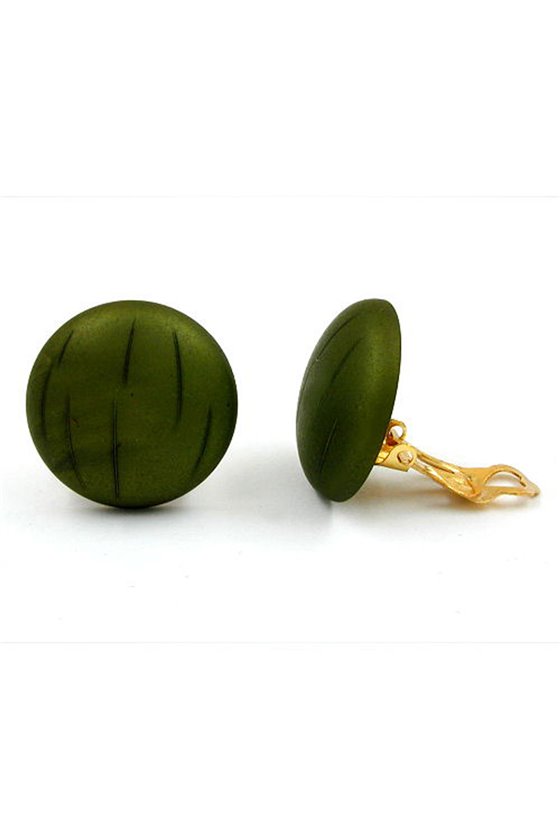 CLIP-ON EARRING ROUND GREEN OLIVE