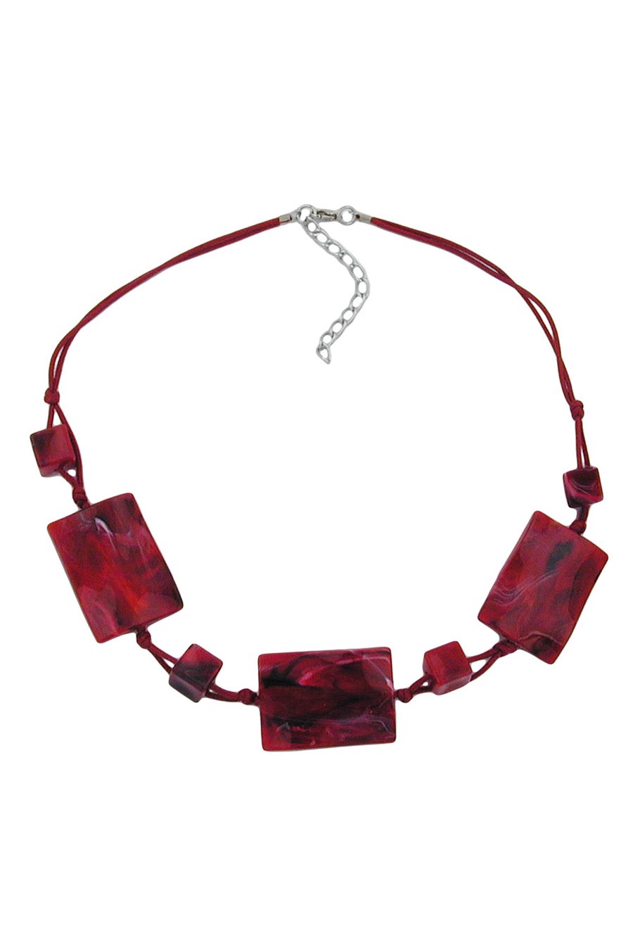 NECKLACE 3 LARGE PILLOW BEADS WAVED RED/BLACK MARBLED