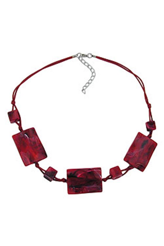 NECKLACE 3 LARGE PILLOW BEADS WAVED RED/BLACK MARBLED