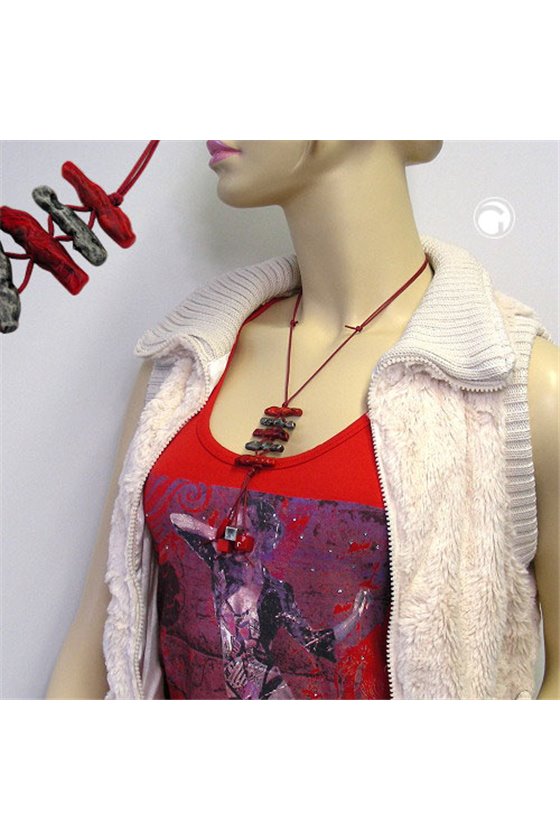 NECKLACE RED/ ANTIQUE SILVER BEADS UNIQUE DESIGN