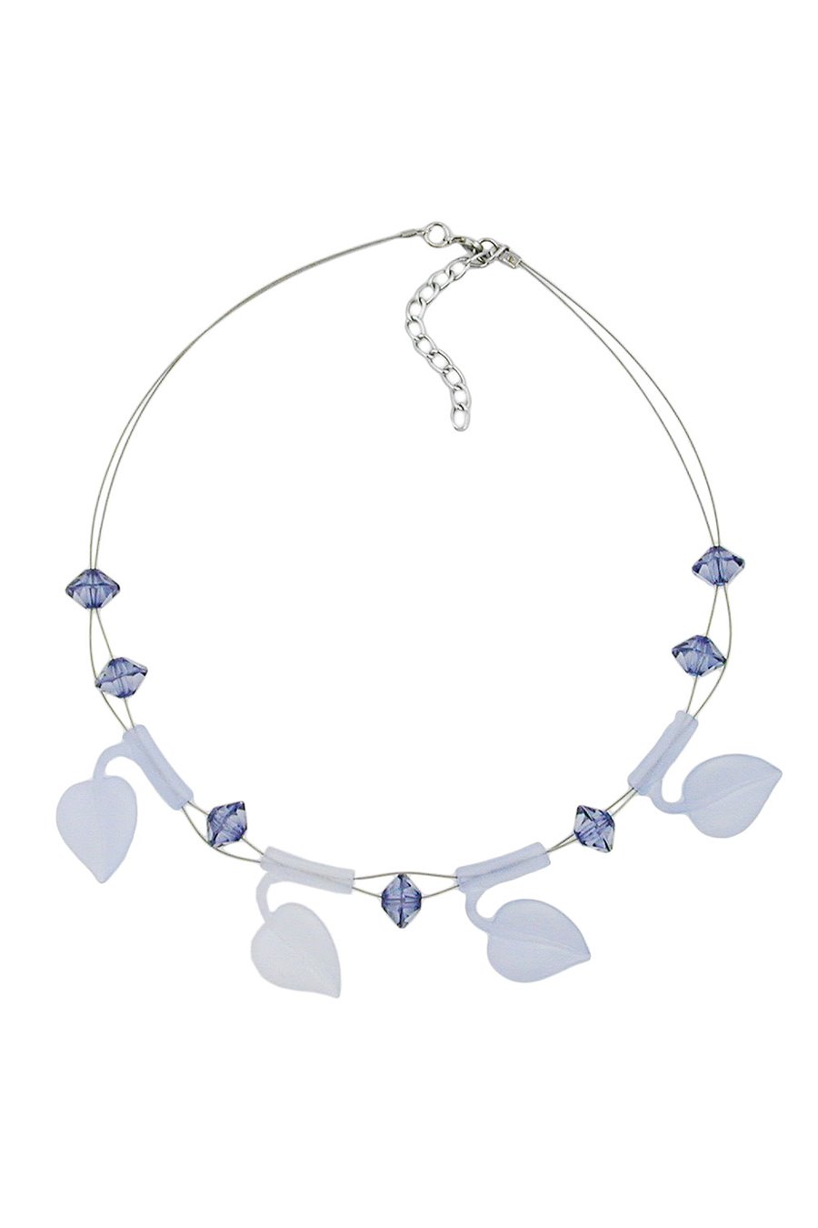 NECKLACE LEAF BEADS LIGHT BLUE ON COATED FLEXIBLE WIRE 44CM