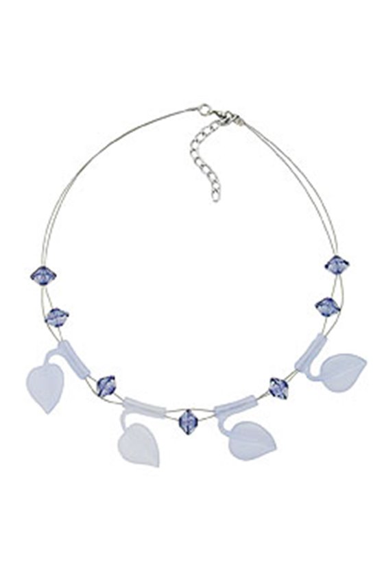 NECKLACE LEAF BEADS LIGHT BLUE ON COATED FLEXIBLE WIRE 44CM