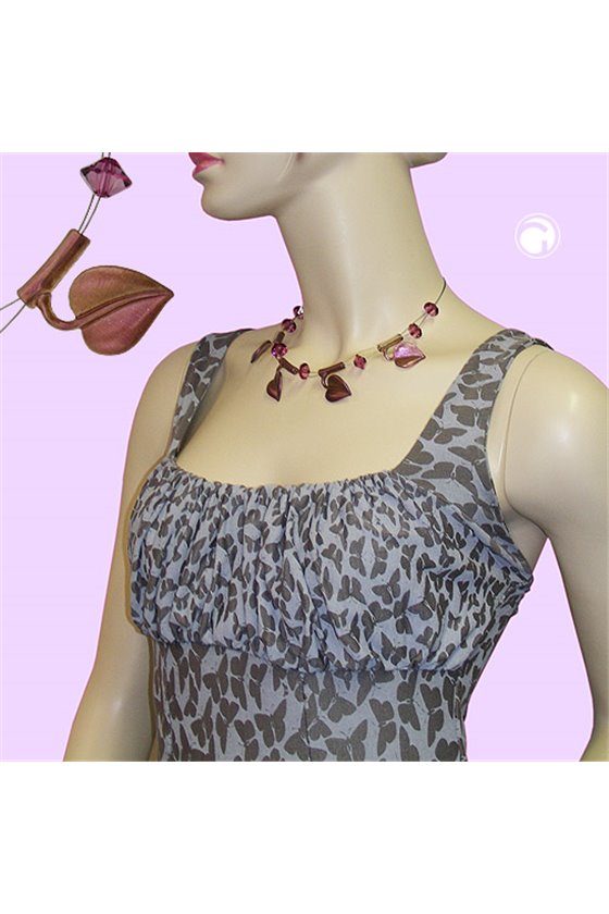 NECKLACE LEAF BEADS PURPLE-COLOURED ON COATED FLEXIBLE WIRE 44CM