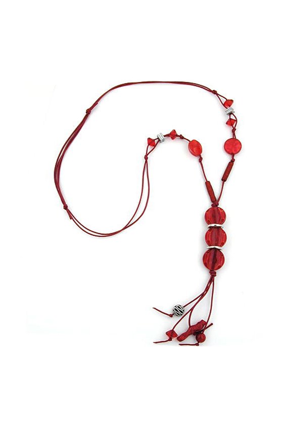 NECKLACE 3 RED MARBLED DISK BEADS GREAT DESIGN