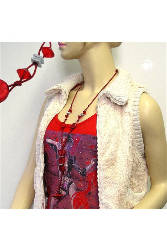 NECKLACE 3 RED MARBLED DISK BEADS GREAT DESIGN