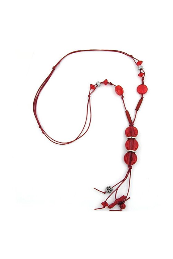 NECKLACE 3 RED MARBLED DISK BEADS GREAT DESIGN