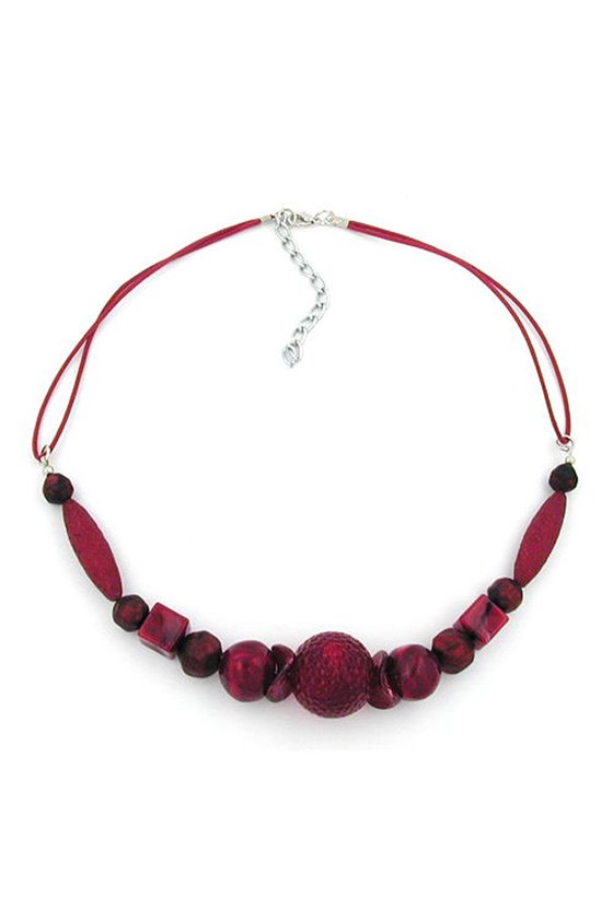 NECKLACE BORDEAUX/ DARK RED MARBLED BEADS
