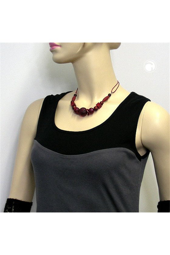 NECKLACE BORDEAUX/ DARK RED MARBLED BEADS