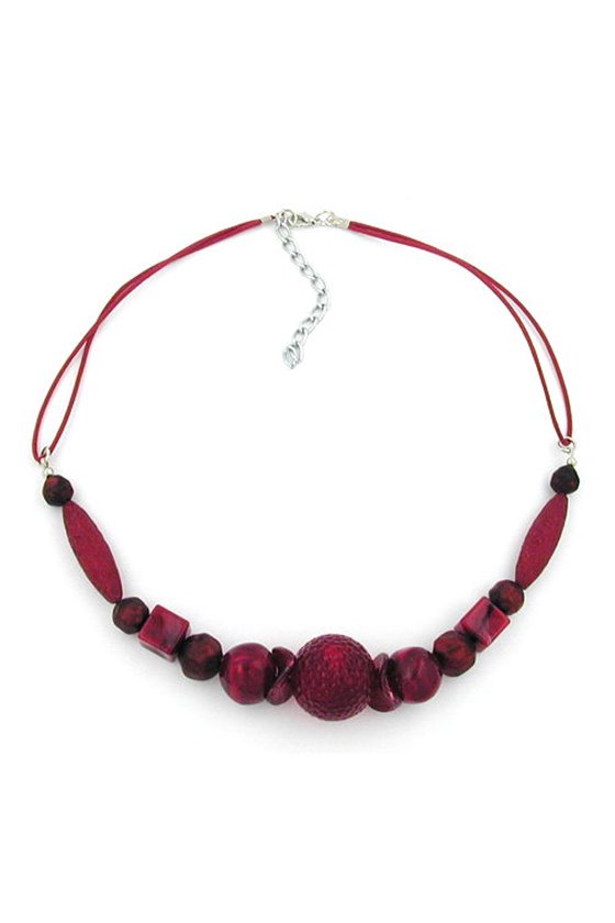 NECKLACE BORDEAUX/ DARK RED MARBLED BEADS