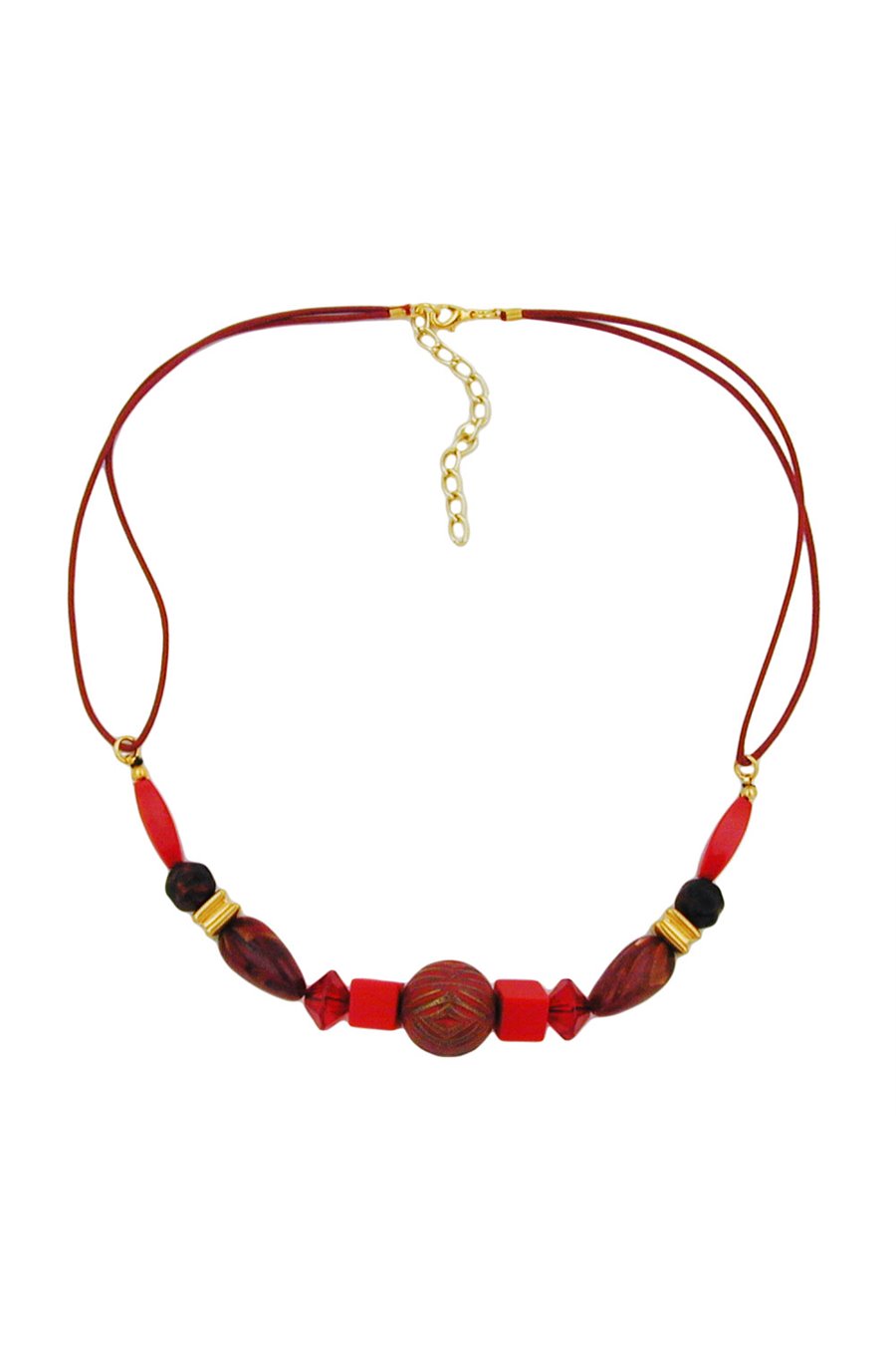 NECKLACE RED/ GOLD COLOURED & MARBLED BEADS