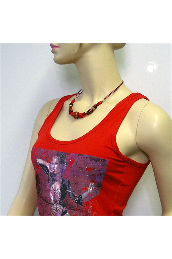 NECKLACE RED/ GOLD COLOURED & MARBLED BEADS