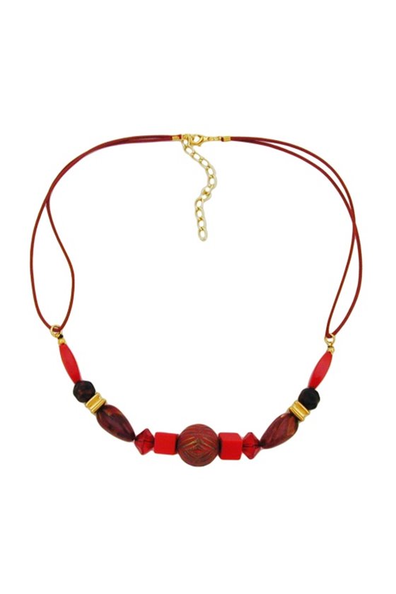 NECKLACE RED/ GOLD COLOURED & MARBLED BEADS