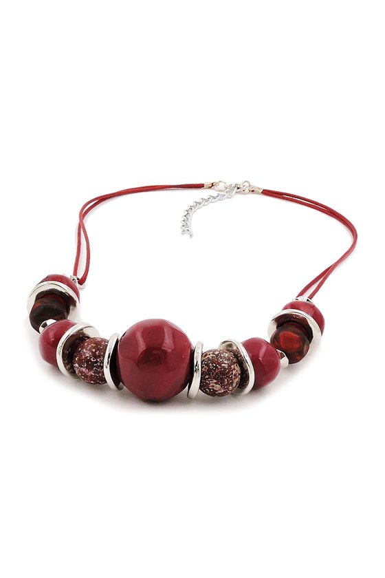 NECKLACE BORDEAUX/ RED/ CHROME COLOURED BEADS