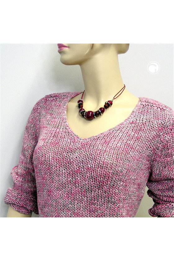 NECKLACE BORDEAUX/ RED/ CHROME COLOURED BEADS