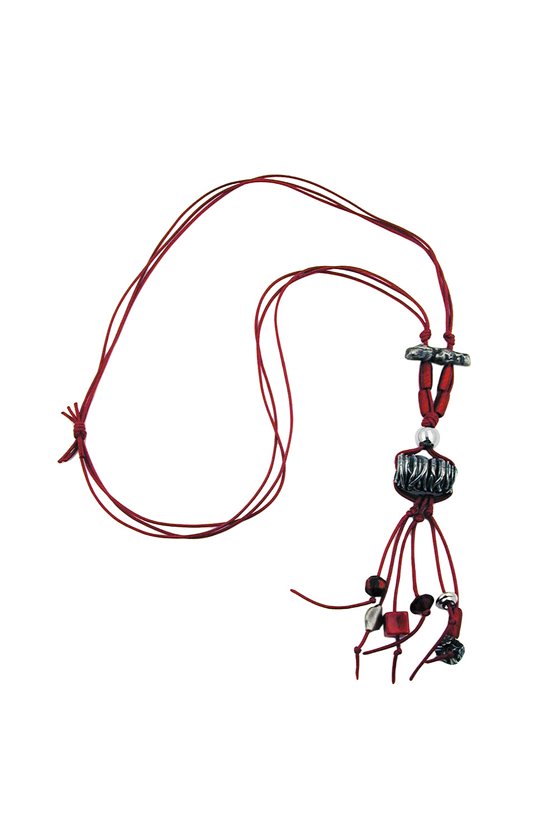 NECKLACE NET BEAD ANTIQUE SILVER/ RED COLOURS