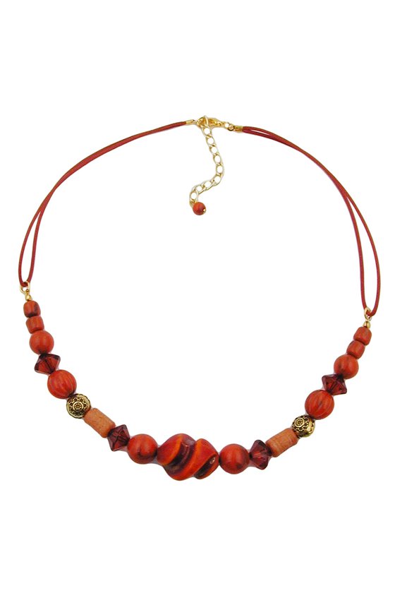 NECKLACE DIFFERENT BEADS RED/ RUST/ ORANGE