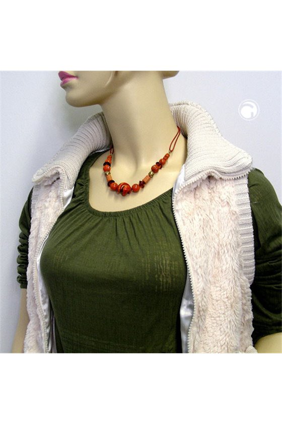 NECKLACE DIFFERENT BEADS RED/ RUST/ ORANGE