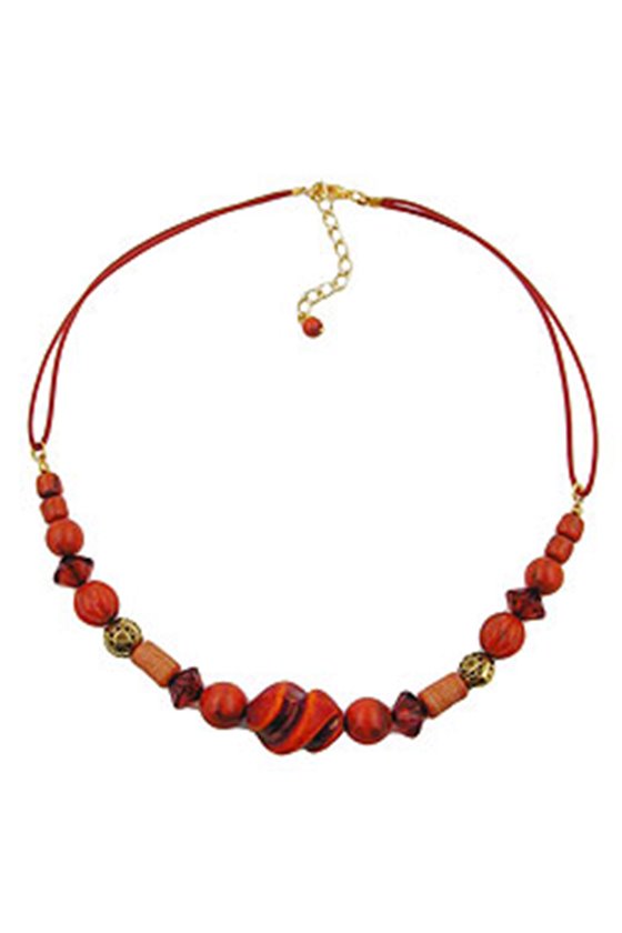 NECKLACE DIFFERENT BEADS RED/ RUST/ ORANGE