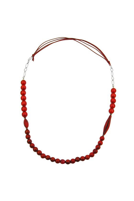NECKLACE BEADS RASPBERRY RED SILKY COLOURS