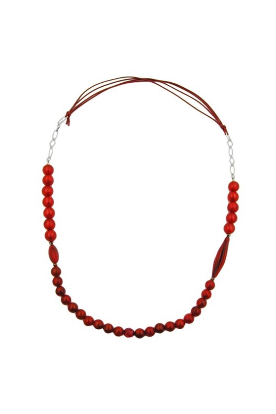 NECKLACE BEADS RASPBERRY RED SILKY COLOURS