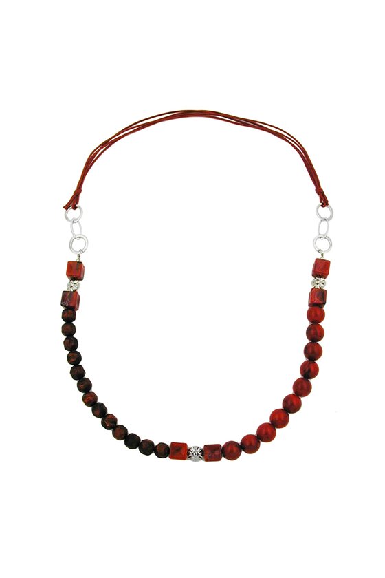 NECKLACE BEADS RED/ DARK RED CHROME CHAIN