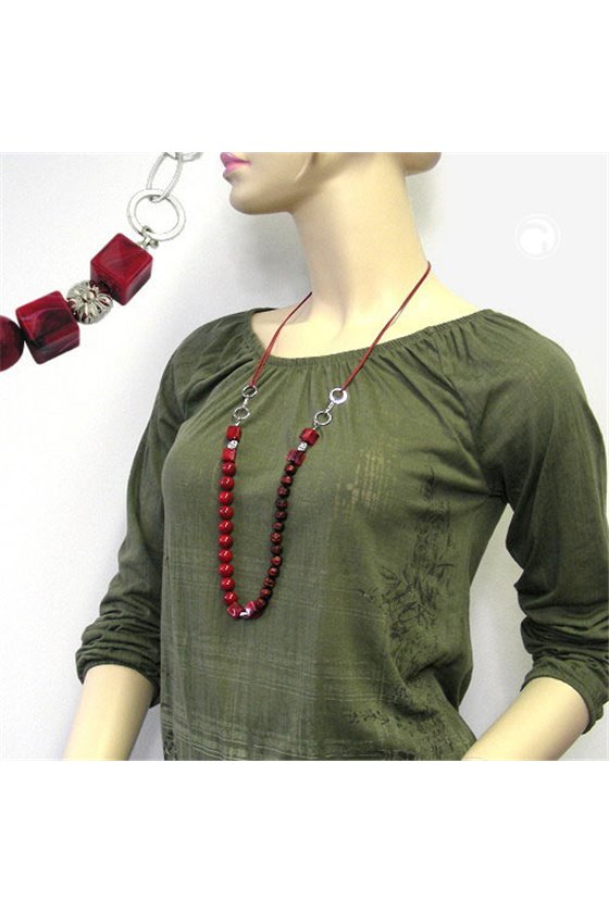 NECKLACE BEADS RED/ DARK RED CHROME CHAIN