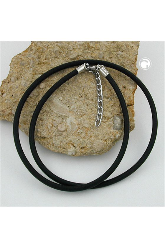 NECKLACE 4MM RUBBER BAND SILVER-COLOURED CLASP 55CM