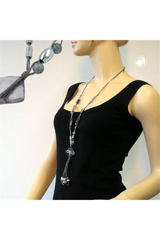 NECKLACE GREY-SILK BEADS