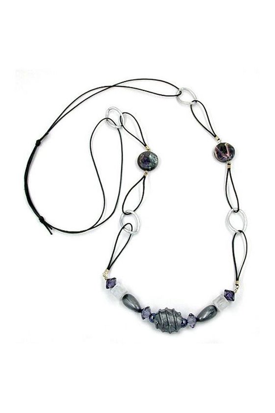 NECKLACE LIGHT GREY BEADS 100CM
