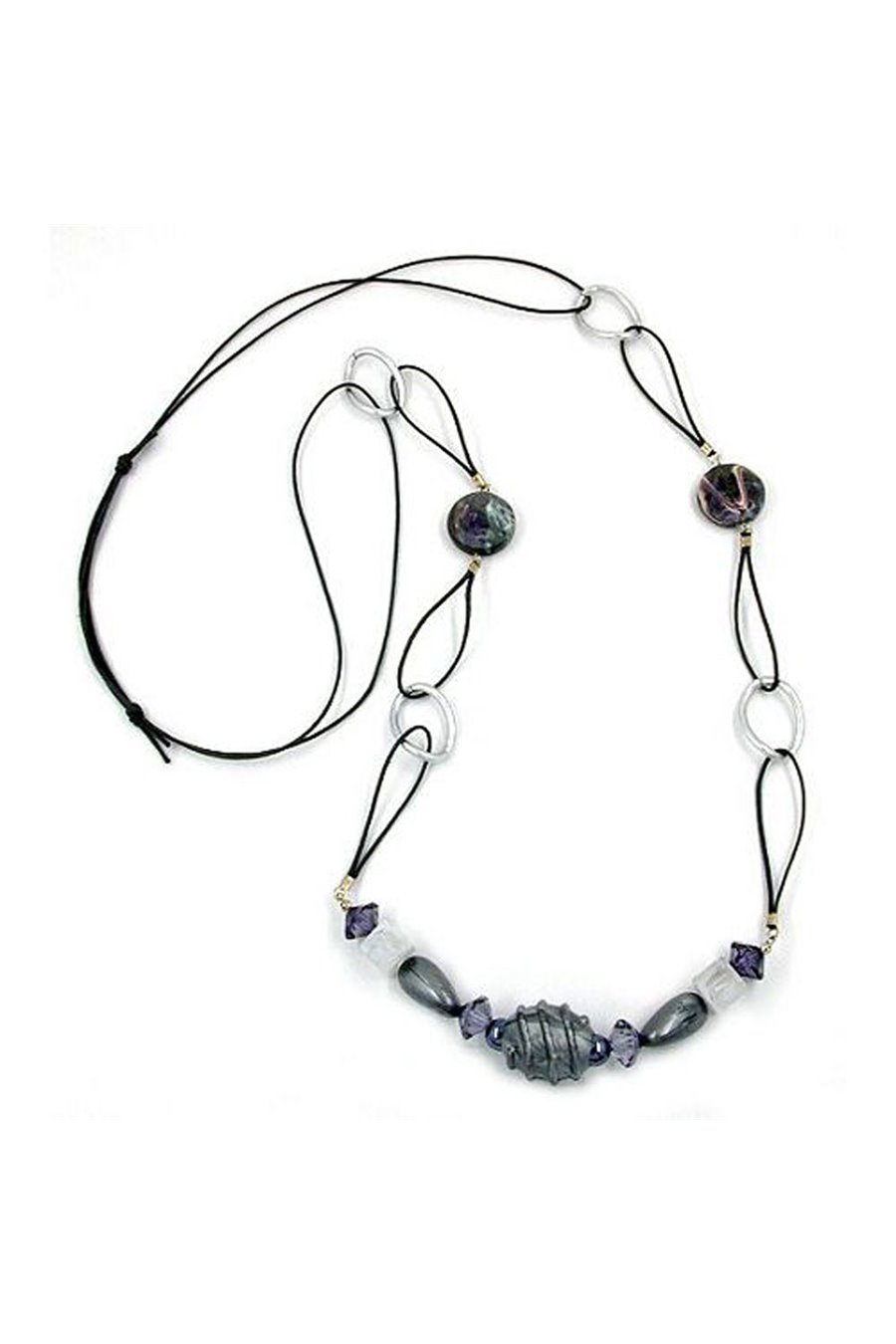 NECKLACE LIGHT GREY BEADS 100CM