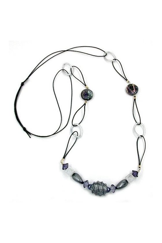NECKLACE LIGHT GREY BEADS 100CM