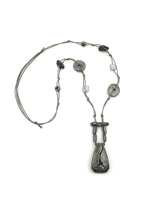 NECKLACE RIPPED METAL GREY-SILVER 95CM