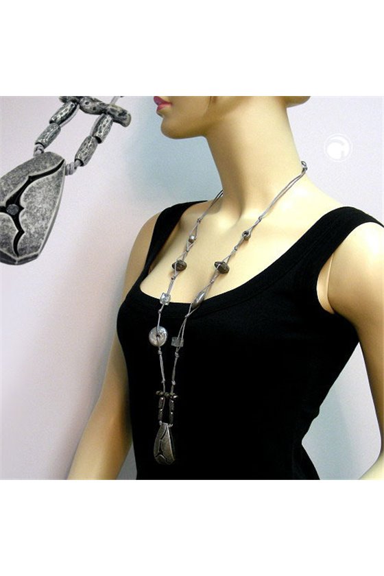 NECKLACE RIPPED METAL GREY-SILVER 95CM
