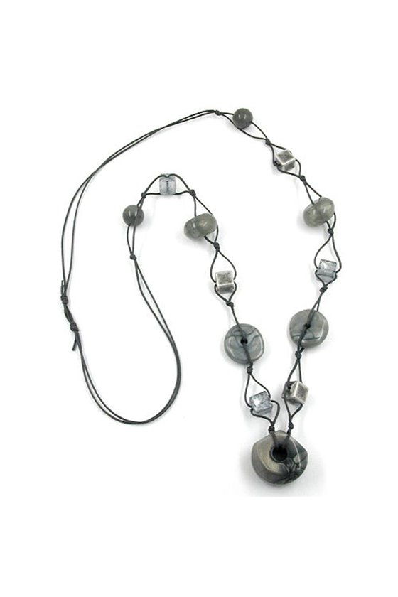 NECKLACE GREY-SILK BEADS 90CM
