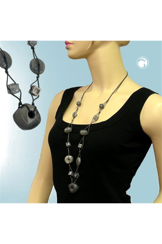 NECKLACE GREY-SILK BEADS 90CM