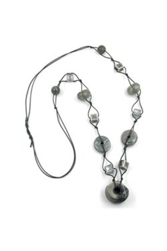 NECKLACE GREY-SILK BEADS 90CM