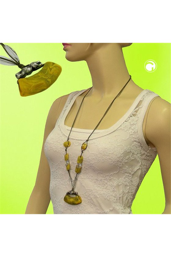 NECKLACE TUBE FLAT CURVED YELLOW-GREEN 95CM