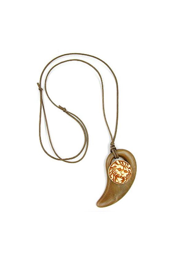 NECKLACE PENDANT WITH LION HEAD OLIVE/ GREEN