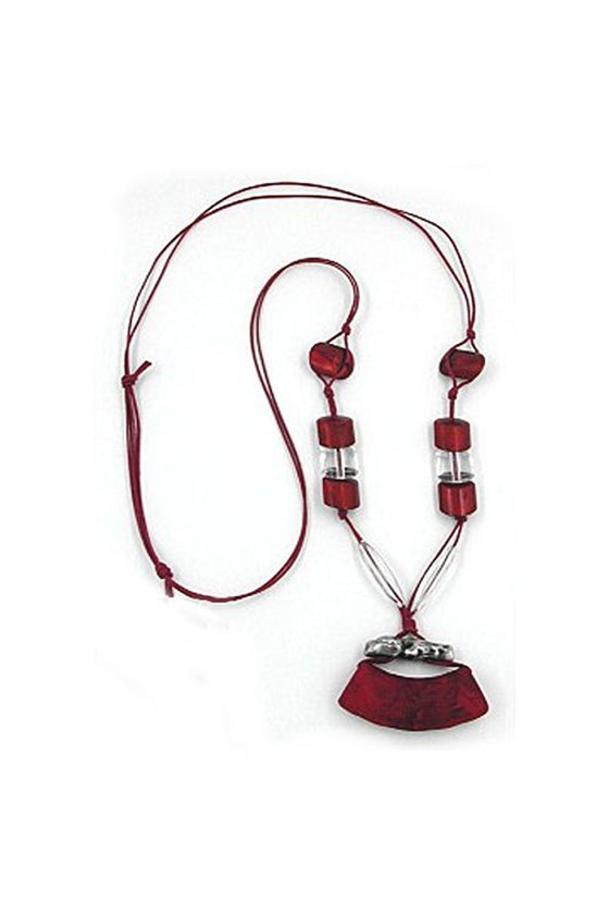 NECKLACE TUBE FLAT CURVED RED-SILVER 95CM