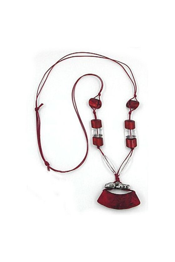 NECKLACE TUBE FLAT CURVED RED-SILVER 95CM