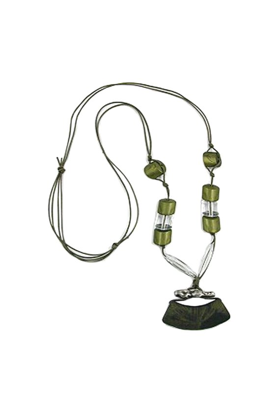 NECKLACE TUBE FLAT CURVED GREEN 95CM