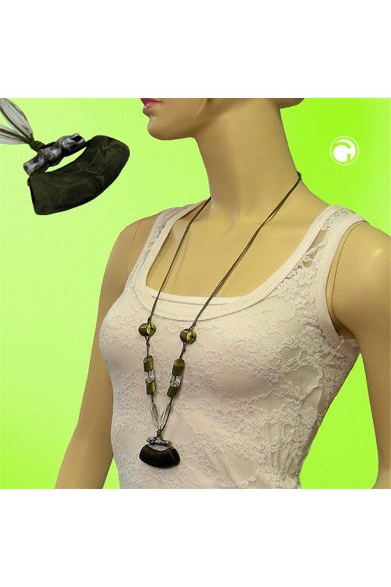 NECKLACE TUBE FLAT CURVED GREEN 95CM