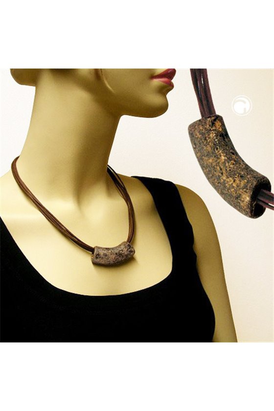 NECKLACE TUBE FLAT CURVED STONE-BROWN 50CM