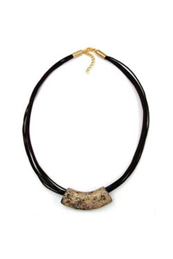 NECKLACE TUBE FLAT CURVED STONE-BROWN 50CM
